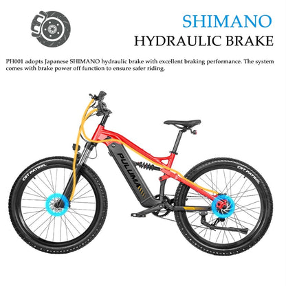 Professional Off-road 27.5 Inches Electric Mountain Bike , UP to 45km/h , 48V 20Ah Large Lithium Battery , Both Hydraulic Disc Brakes , Aluminum Alloy Frame ,  27.5 "×2.8" CST  Tires , with Pedal Assist System