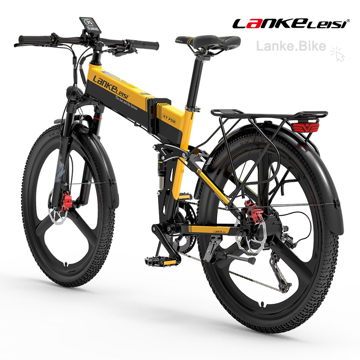 LANKELEISI XT750 Sports Edition Folding Electric Mountain Bike – 500W Motor, 12.8Ah Battery, 26” Tires
