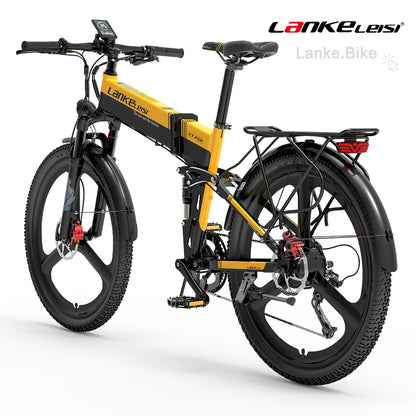 LANKELEISI XT750 Sports Edition Folding Electric Mountain Bike – 500W Motor, 12.8Ah Battery, 26” Tires