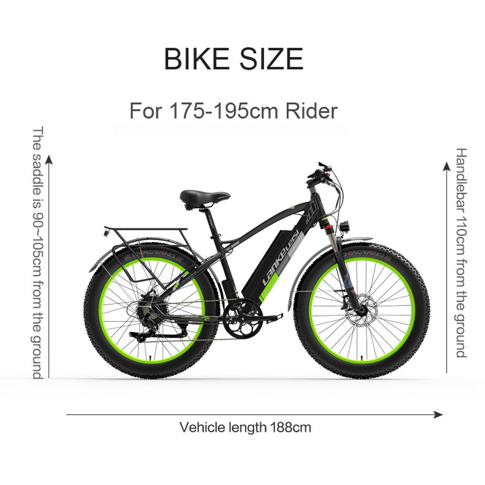 XC4000 1000W 48V 17.5Ah Electric Bike, 26 Inch Snow Bike Fat Tire Bicycle, Front & Rear Hydraulic Disc Brake