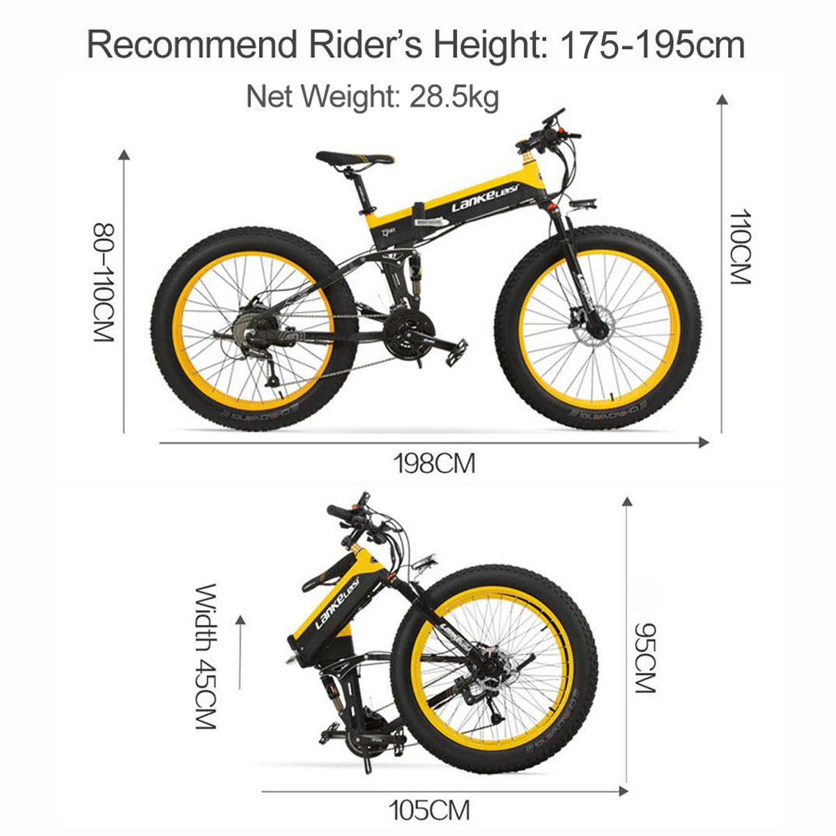 Lankeleisi T750plus 1000W 5-Grade Pedal Assist Power System Electric Fat Tire Bike, 26*4.0 Snow Tire Wheel, Both Disc Brake,Built-In Large Capacity Removable Battery,27 Speeds