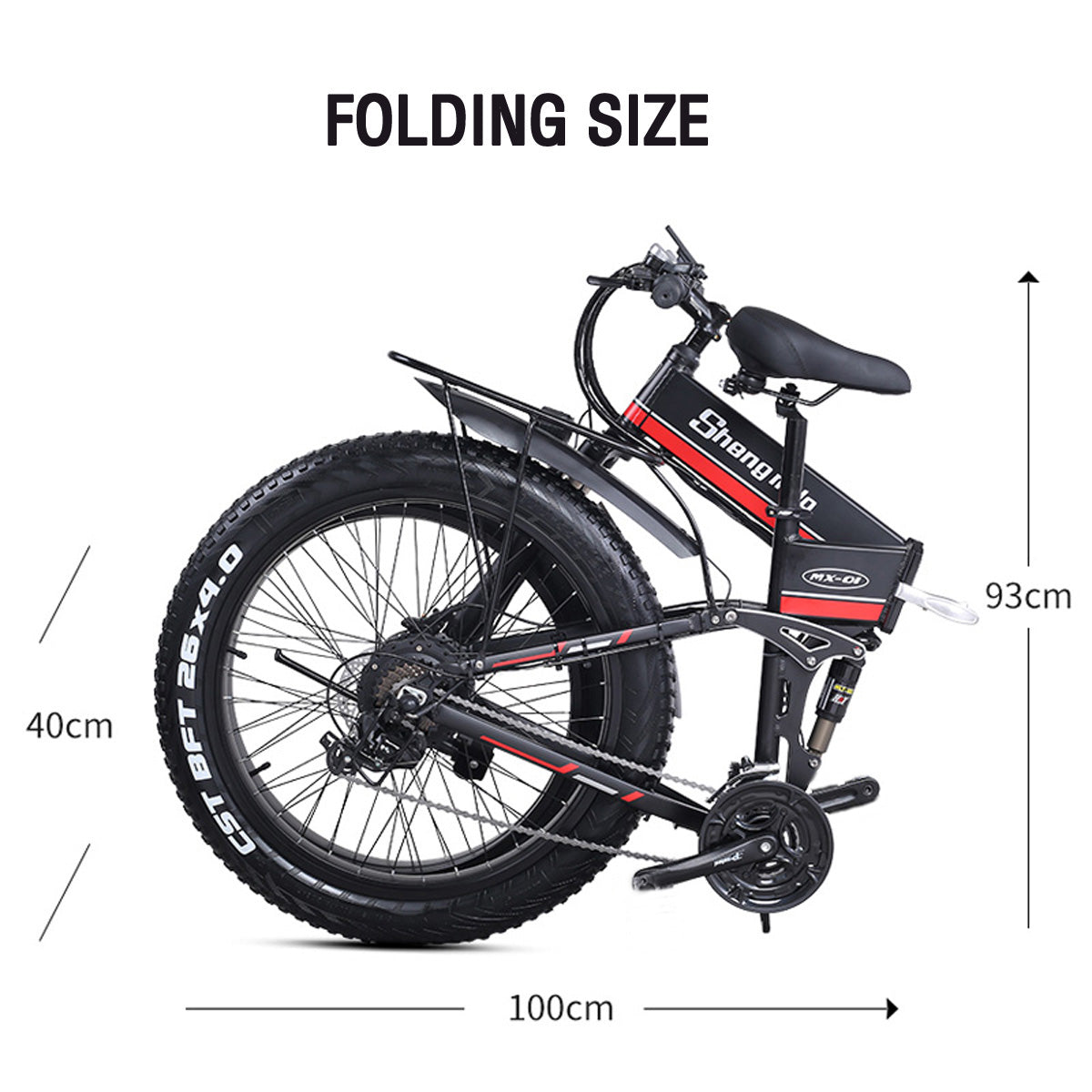 MX01 26 Inch Folding Electric Bicycle, 48V 1000W Powerful Motor, Mountain Bike Fat Bike, 5-level Pedal Assist Snow Bike