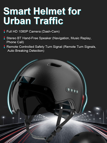 HA02D Bluetooth Calling Smart Helmet with Built-in Driving Recorder Camera, Detachable Visor,Turn Signal Taillight, for Urban Commuter