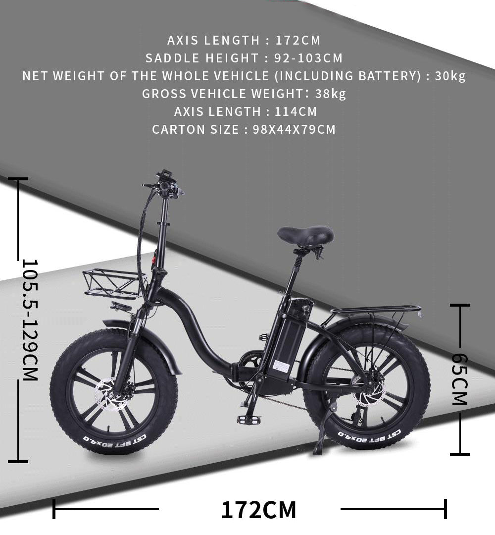 Y20 IW One-Piece Rims 750W 20X4.0 Inch Folding Fat Tire Bike, Front & Rear Disc Brakes, Large Capacity Battery