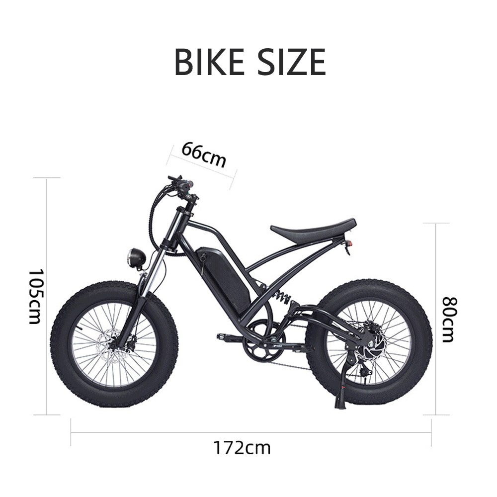 WF225 48V 22.5Ah Large Capacity Electric Fat Tire Bike 20x4.0 Wheel Snow Bike With Front And Rear Shock Absorption, Both Disc Brake E Bike