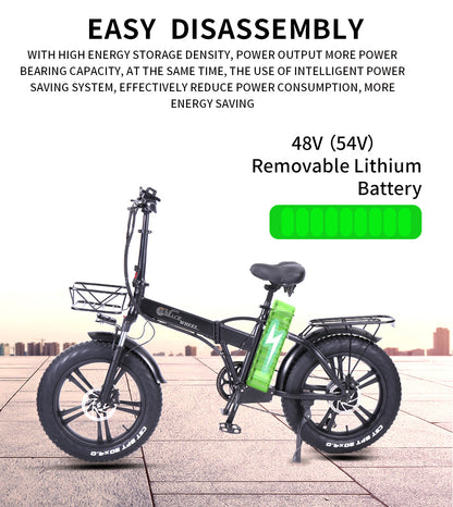 GW20 IW 20 Inch Folding Electric Bike, Integrated Wheel, 48V 750W Fat Tire Bicycle 30-45km/h Speed